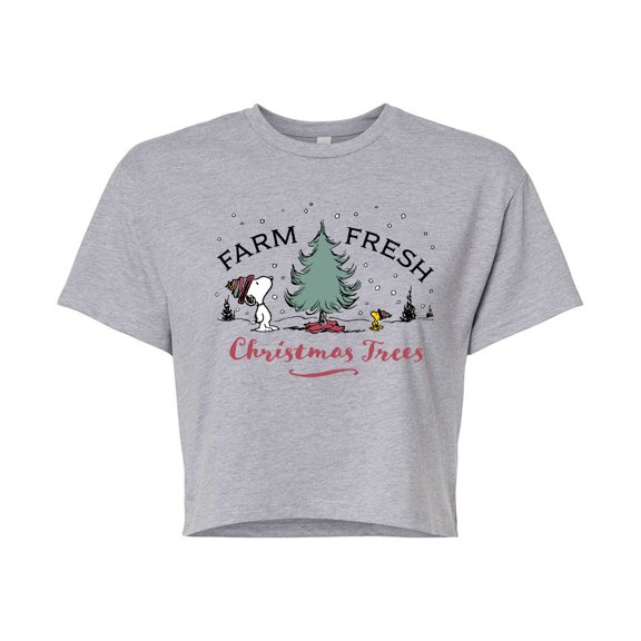 Peanuts - Farm Fresh Trees - Juniors Cropped Cotton Blend T-Shirt
