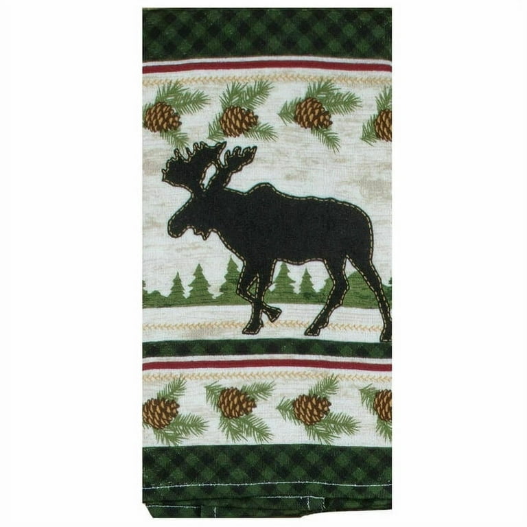 Moose Hand Towel Cabin Themed Kitchen Towels with Animals Lodge White  Dishcloth