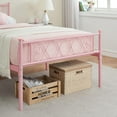 thumbnail image 5 of GAOMON Twin XL Size Metal Bed Frame with Heart Design Headboard, Under Bed Storage, No Box Spring Needed, Pink, 5 of 7
