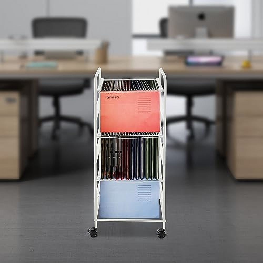 3 Tiers Metal Rolling File Carts with Wheels Hanging Files for Letter Size Movable Pull-Out File Folder Rack Drawer File Cabinet for Home Office