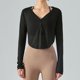 thumbnail image 1 of Traje de yoga fino con cuello en V, camiseta exterior corta de manga larga, blusa deportiva holgada para exteriores, blusa deportiva transpirable de verano para mujer, 1 of 6