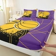 thumbnail image 3 of Feelyou Boys Cartoon Basketball Queen Sheet Sets, Purple Yellow Stripes Geometry Flat Sheet, Modern Ball Game Queen Fitted Sheet, Ultra Soft Home Decor, 4-Piece, 3 of 7