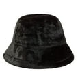 thumbnail image 3 of Kixjoy Women Plush Fluffy Bucket Hat – Winter Faux Fur Warm Cozy Wide Brim Lining,Black, 3 of 3