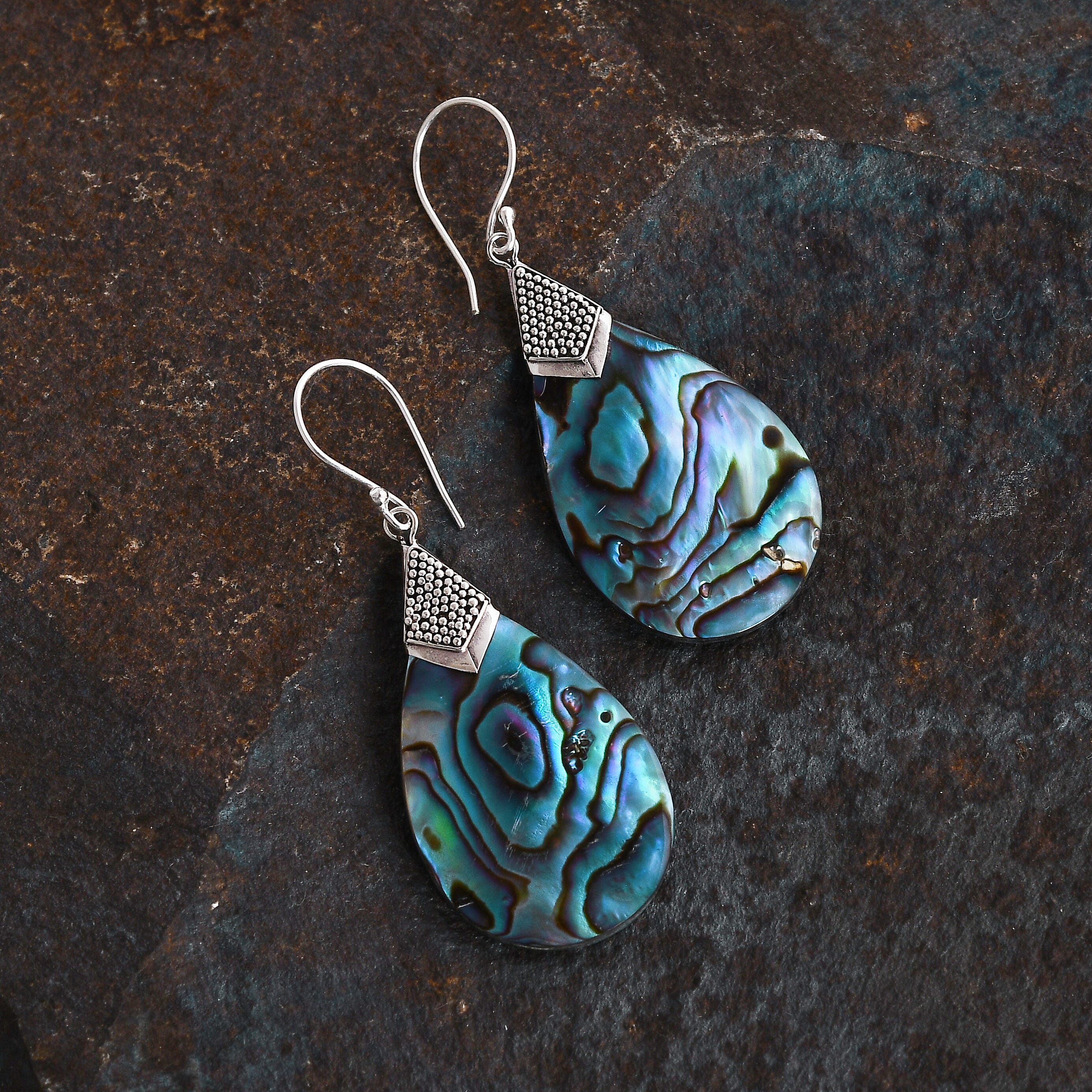 Abalone Shell Dangle Earrings for Women Sterling Silver 925 - Unique Vintage Beach Boho Earrings - Costume Jewelry Anniversary Engagement Birthday Christmas Gifts for Her