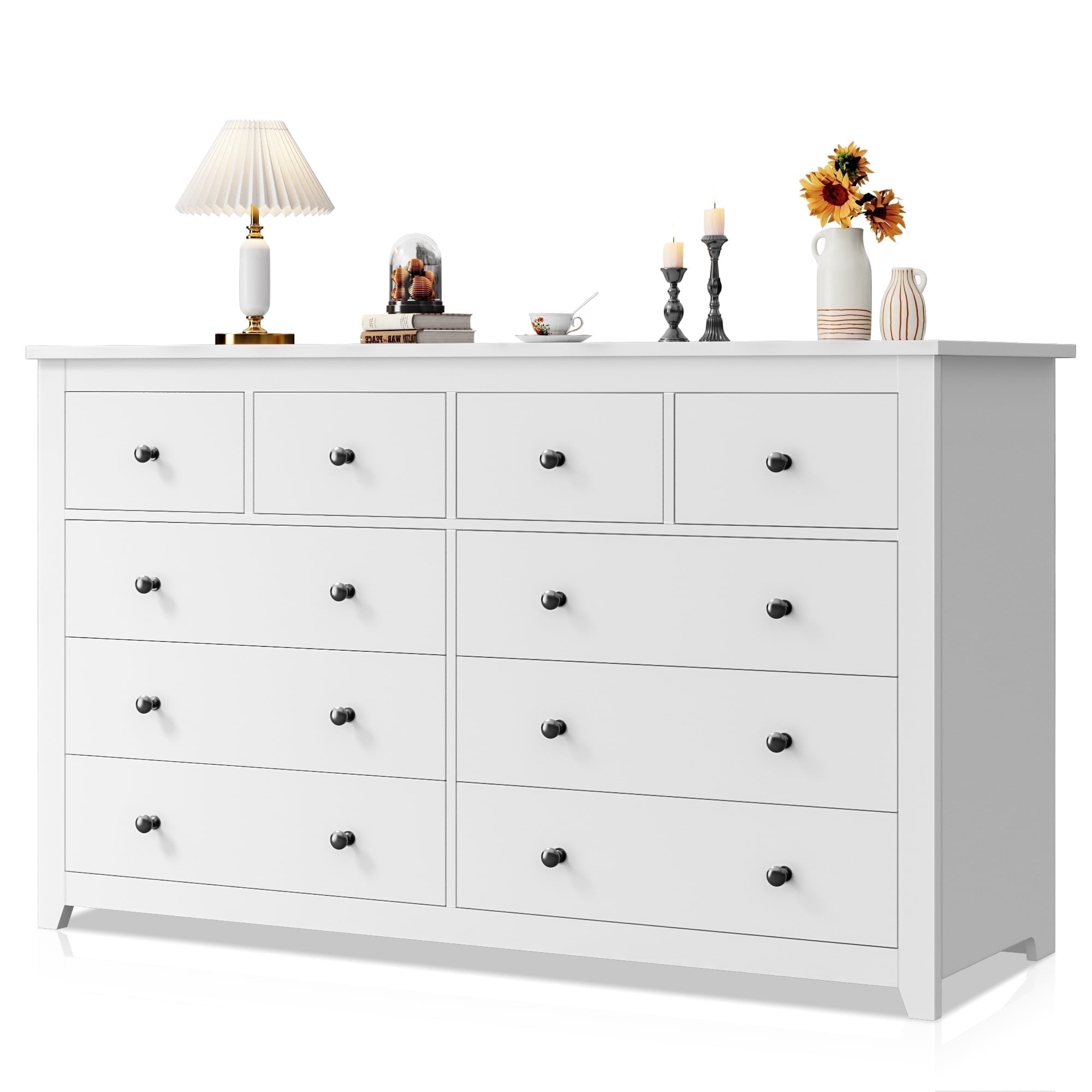 EnHomee White Dresser for Bedroom with 10 Drawers Modern Wood Dressers Chests of Drawers Wide Dresser for Adults