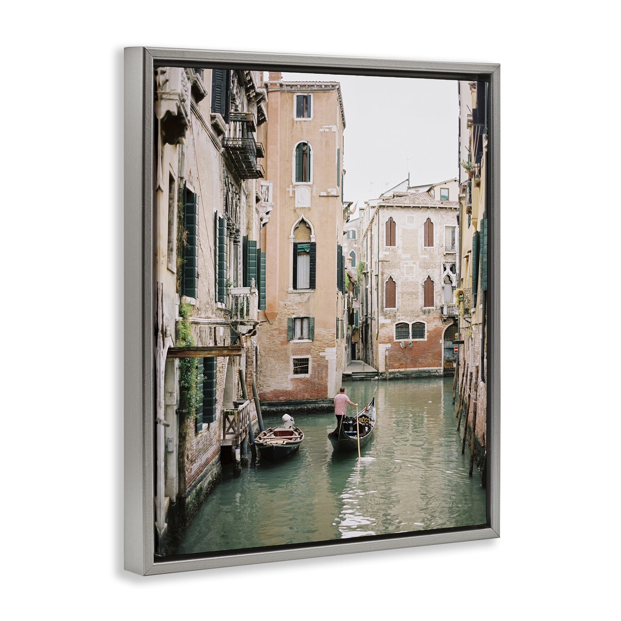 Stupell Industries Canal Gondolas Scene Town & City Photography Gray Floater Framed Art Print Wall Art, 25 x 31