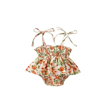 

Binwwede Toddler Baby Girls Casual Romper Floral Printed Dress-Like Sleeveless Sling Triangle Bodysuit