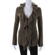 Pre-owned|Magaschoni Womens Ruffled Open Front Cardigan Sweater Brown Cashmere Size XS