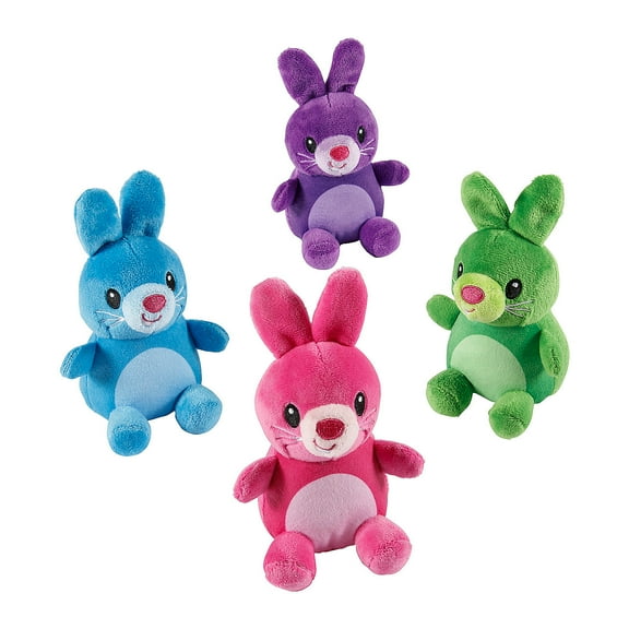 4 3/4" x 6" Brightly-Colored Chubby Stuffed Bunny Toys - 12 Pieces