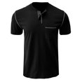 thumbnail image 2 of SWSMCLT Men's Comfy Contrast Color Short Sleeve Top Pocket Summer Cotton Tee Soft T Shirt Fashion Casual Slim Fit Henley Black Small, 2 of 2