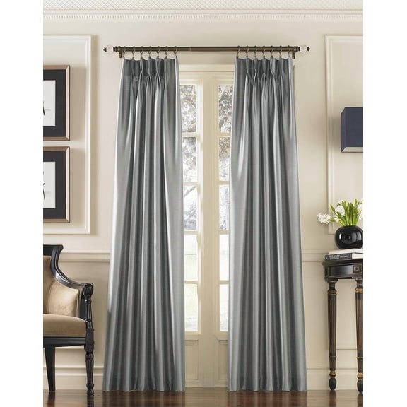 GDDPOD-Marquee Faux Silk Pinch Pleat Curtain, 1 Panel, 30 by 132", Pewter