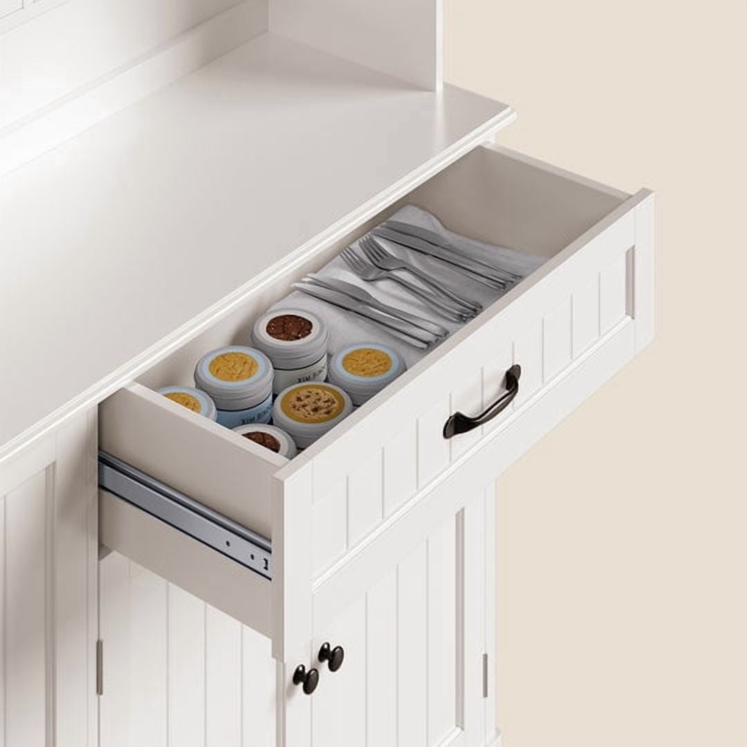 Aiho 67" Farmhouse Kitchen Pantry Storage Cabinet, Modern Coffee Hutch with Doors, Shelves & Microwave Stand, Cupboard for Dining Room - White