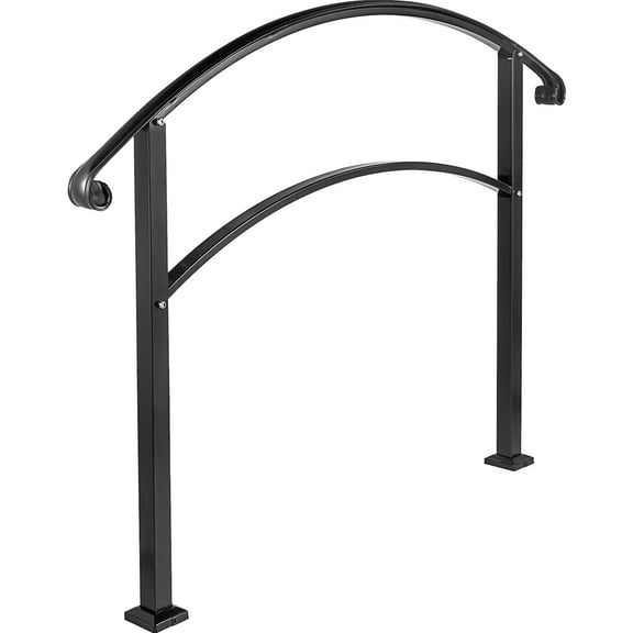 KFFKFF 5FT Adjustable Wrought Iron Transition Armrest Matte Black Fits 5 Steps
