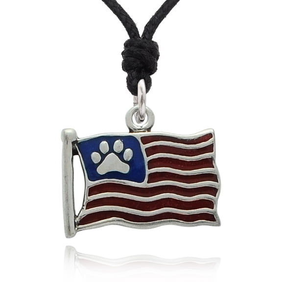 In Paws We Trust American Flag Silver Pewter Charm Necklace Pendant Jewelry With Cotton Cord