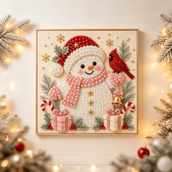 2026 New Christmas Pearl Diamond Painting Art Kit with Frame for Adults & Beginners, Complete 3D Pearl Bead Gemstone Dots Craft, Handmade DIY Art, Ready‑to‑Hang Snowman Xmas Tabletop Wall Home Decor