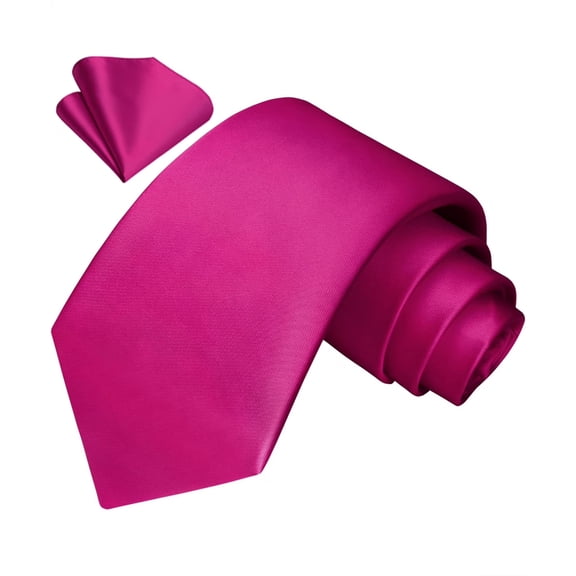 Hot Pink Mens Ties Classic Satin Necktie & Pocket Square Set with Gift Box Business Wedding Silk Tie