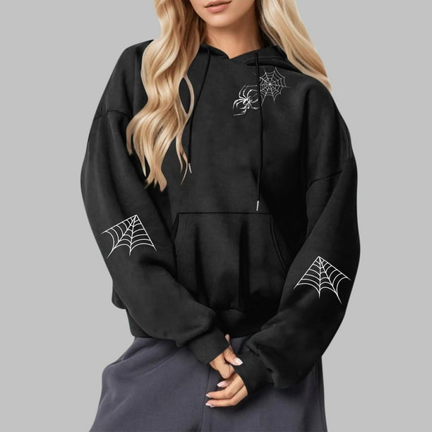 Heisall Womens Hoodies Halloween Print Hooded Longline Sweatshirts Long Sleeve Pocket 2025 New Arrival Autumn Winter