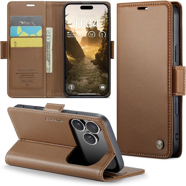 Funda tipo cartera para iPhone 17 Pro con tarjetero, función atril, bloqueo RFID, cierre magnético, protección a prueba de golpes, de piel sintética, con tapa tipo cartera para iPhone 17 Pro