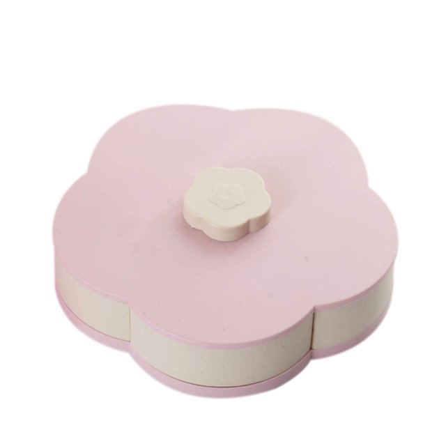 Bewildely Caja de aperitivos giratoria Bloom, diseño de flores, almacenamiento de alimentos dulces, organizador de joyas, caja de frutos secos Almacenamiento y organización del hogar rosado 27x8cm Bewildely HA1780-04B