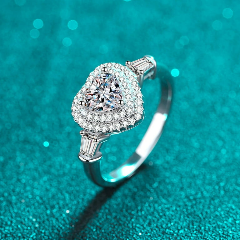 1 Carat D Color VVS1 Moissanite Diamond Rings for Women, S925 Sterling Silver 18K Gold Plated Heart Engagement Rings for Women - Wedding Valentine's