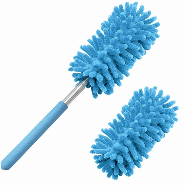 Plumero de microfibra para limpieza, plumeros lavables a mano con 2 cabezales de microfibra reemplazables, poste extensible