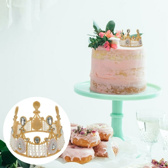 Homoyoyo 2Pcs Cupcake Decoration Rhinestone Golden Crown Topper for Birthday Party Desserts