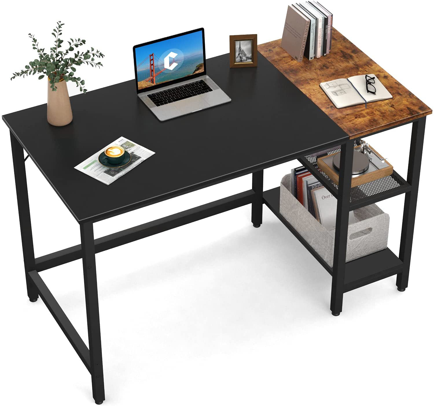 Black 100CM Computer Desk Study PC Writing Gaming Table Home Workstation Shelf 
