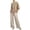 *Khaki, variant on ClodeEU Women's Embroidered Linen Blend 3/4 Sleeve Boho Set,Casual Solid Color Wide Leg Pants Two Piece Outfit Army Green,Women's Plus L
