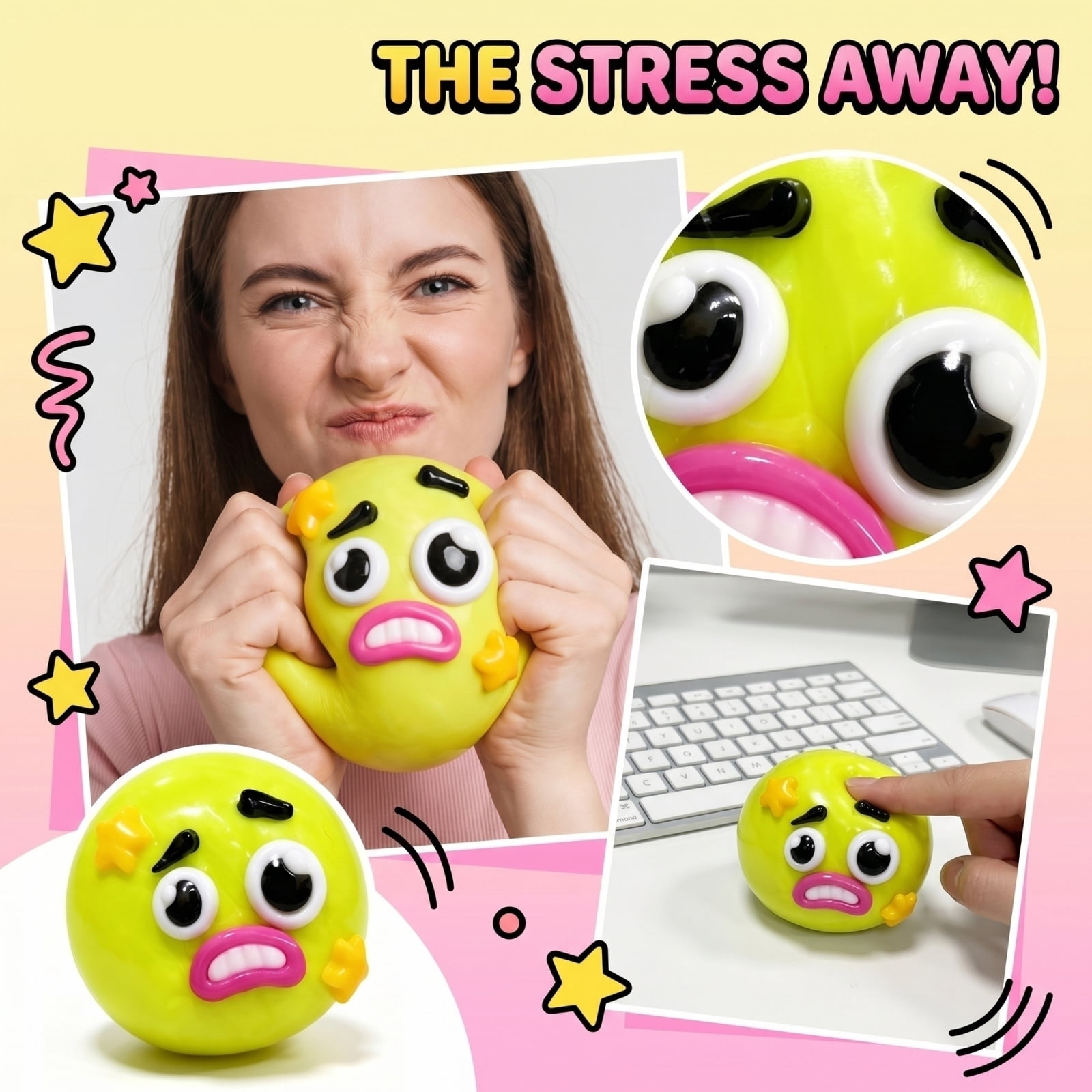 Silicone Face-Changing Squishy Stress Balls 2-Pack, Squeeze & Swap Expression Sensory Toys, Anxiety Relief Fidget Toys, Cute Decompression Toys (Blue + Orange)