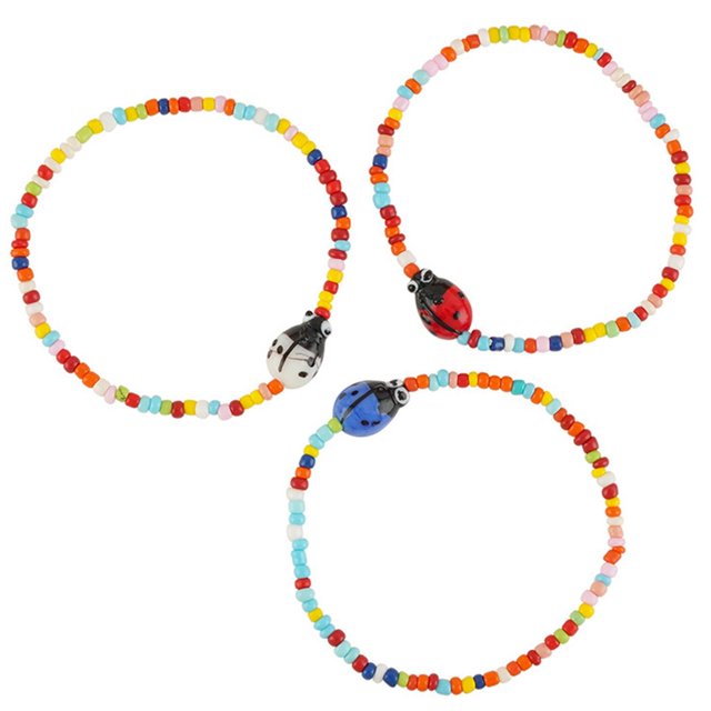Pulsera de cuentas pequeñas colorida - Pulsera de playa de moda de 3 piezas Pulsera elástica con dijes