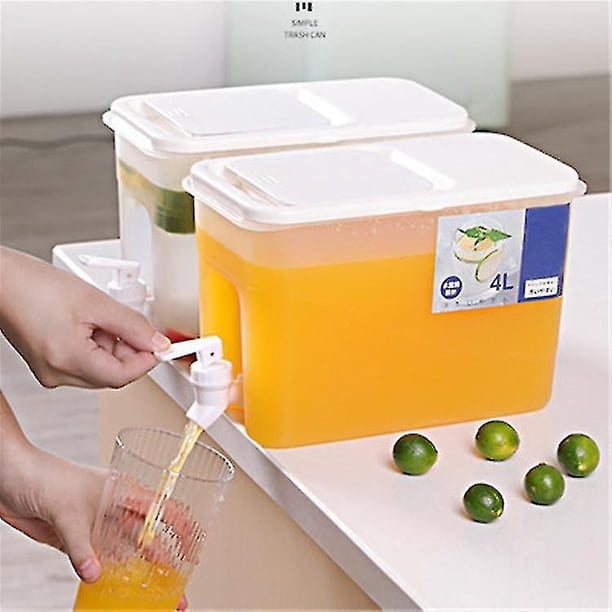 Distributeur d'eau de 4 L avec robinet, distributeur de boissons pour réfrigérateur, eau et boissons, distributeur de bière, thé glacé, café, limonade, boissons au lait, grande capacité
