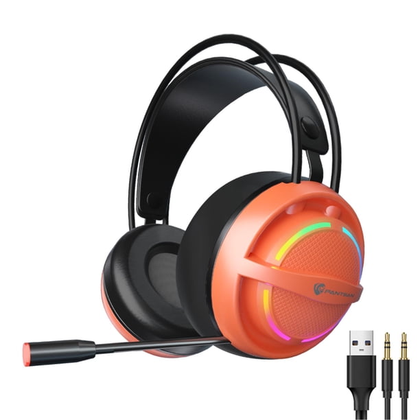 Auriculares para juegos de PC con micrófono, sonido envolvente 7.1, cable, conexión supraaural, USB, para ordenador. Naranja 35 mm