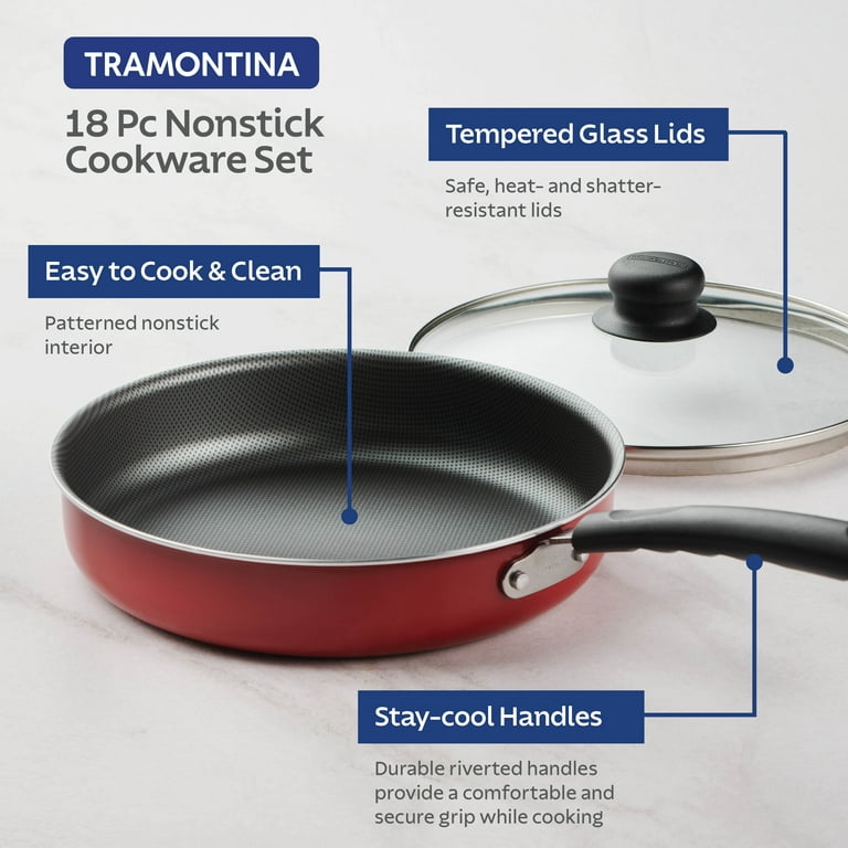 New in Box Tramontina Primaware 80119567 Non-Stick Cookware Set - Red 18  Pieces 16017118164