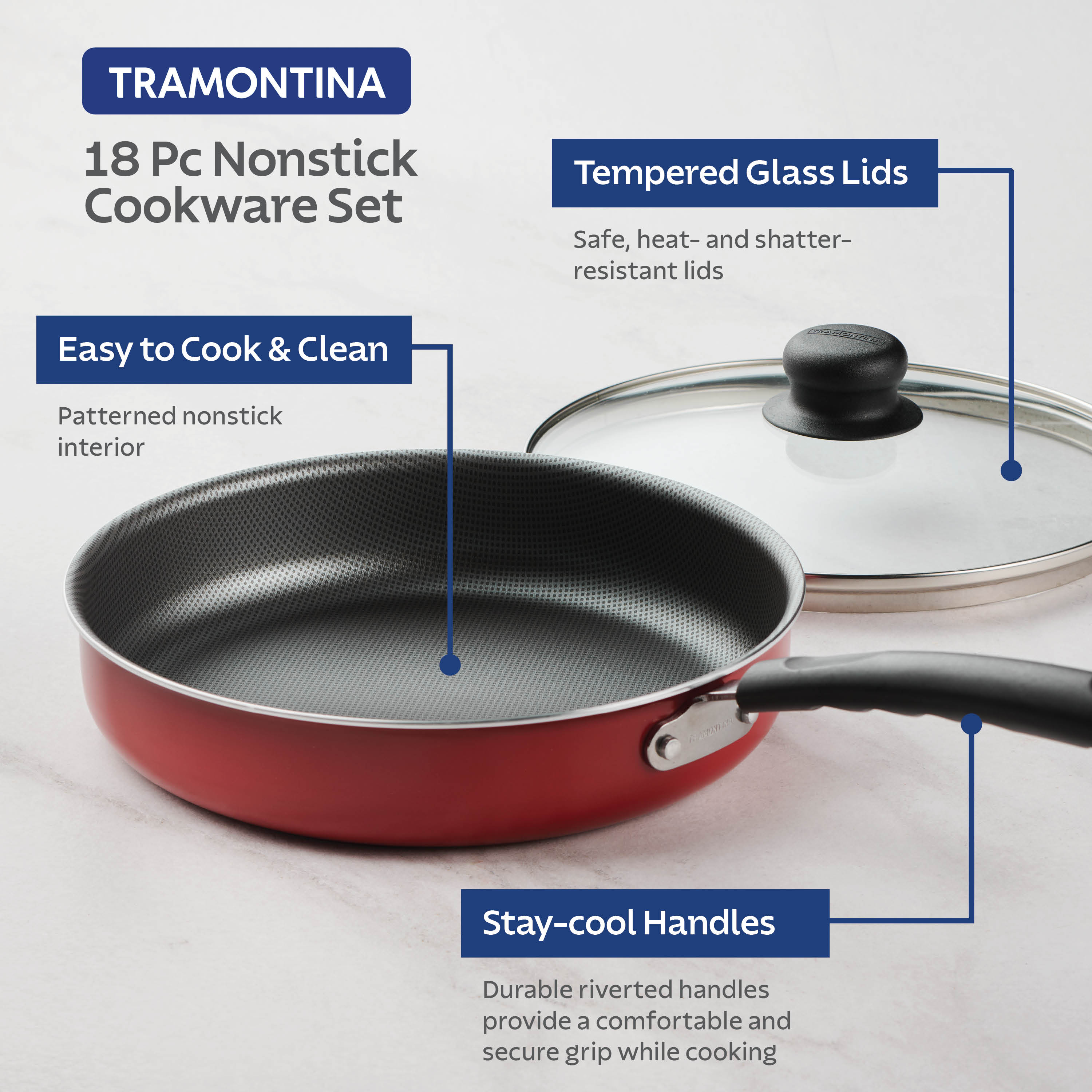 Tramontina Primaware 18 Piece Non-stick Cookware Set, Red - image 11 of 26