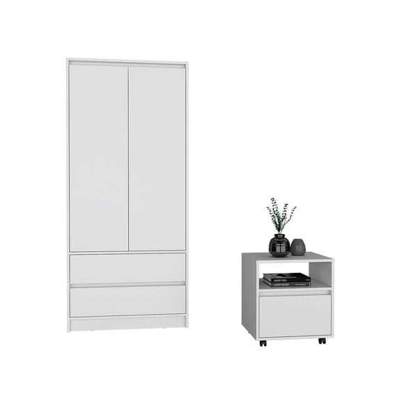 We Have Furniture Laurel 2 Piece Bedroom Set, Nightstand   Armoire, White Finish