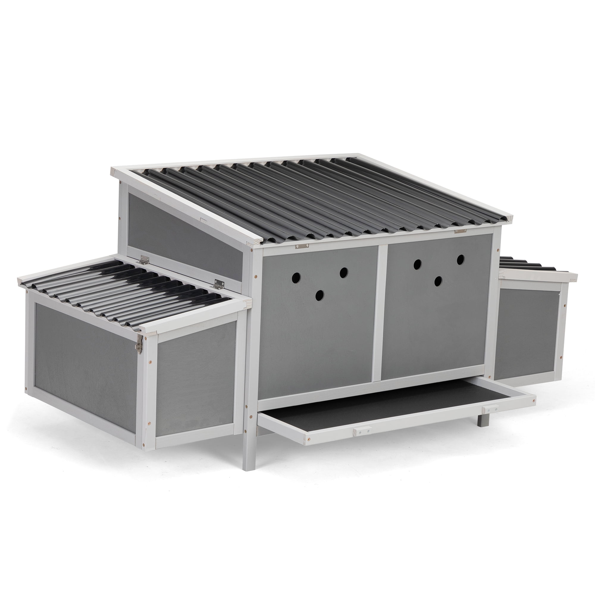 Pefilos 58" Wooden Rabbit Hutch Outdoor & Waterproof Guinea Pig Hutch with Egg Carton and Pull-Out Drawer, Gray Pefilos 58" Wooden Rabbit Hutch Outdoor & Waterproof Guinea Pig Hutch with Egg Carton and Pull-Out Drawer, Gray