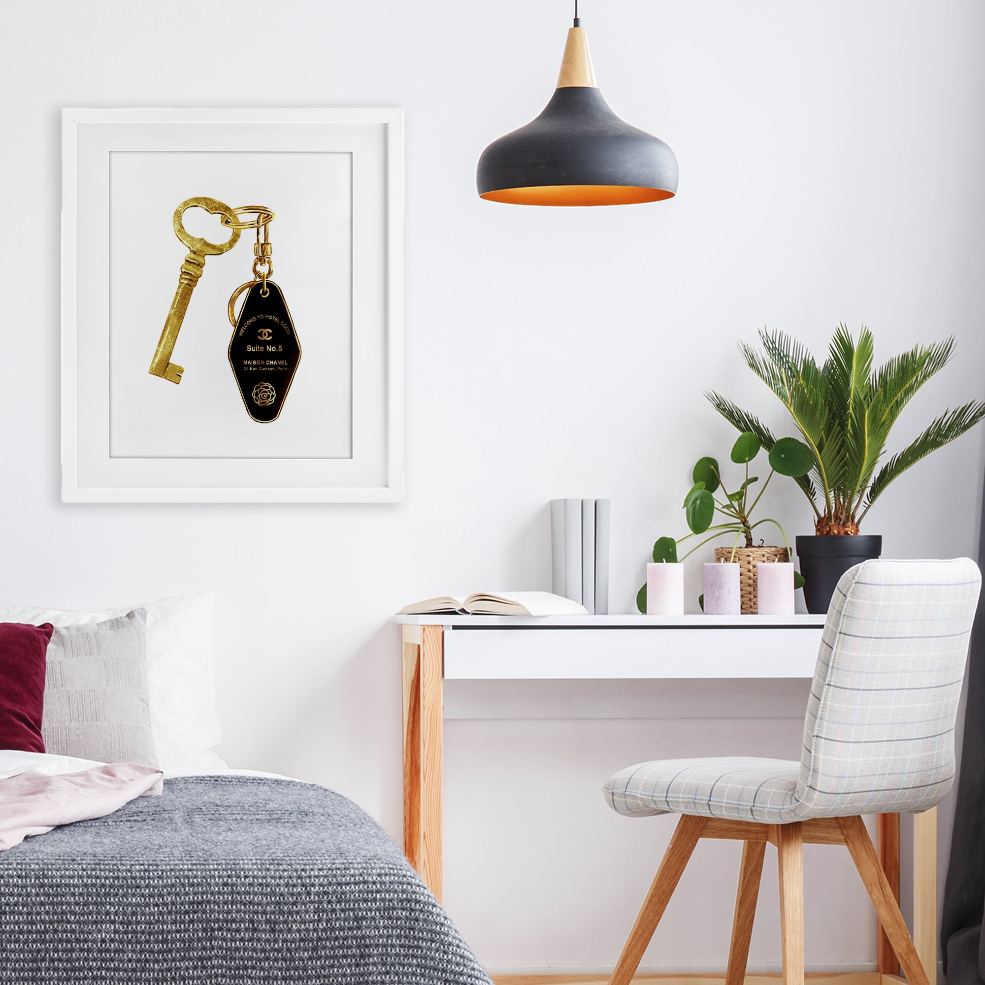 Luxury Fashion Key White Framed Print Under Glass, design by Ziwei Li