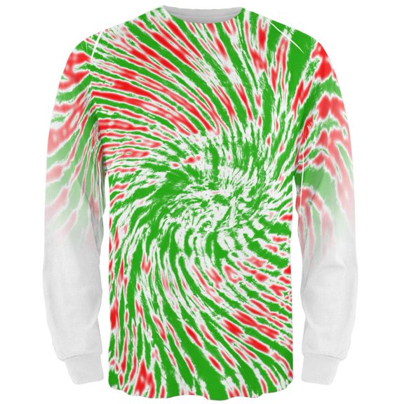 Christmas Tie Dye Red Green All Over Adult Long Sleeve T-Shirt - Medium