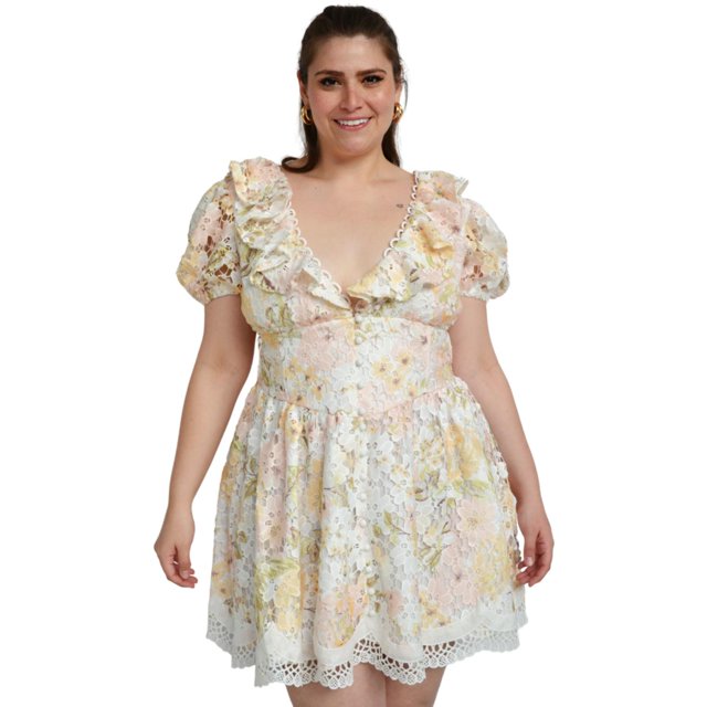 Vestido encaje de bolillo Tallas Extras, 51850 (Blanco floreado) blanco 42 L'ATISTE V-LAT-51850-BLANCO