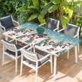 thumbnail image 2 of Teal Christmas Table Cloths for 3 Foot Rectangle Tables, Snowman Xmas Tree Snowflake Winter Patio Waterproof Elastic Fitted Tablecloths, Washable Rectangular Table Cover for Camping, 2 of 8