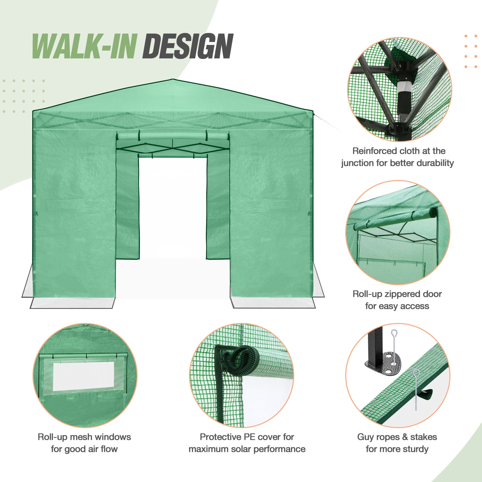 EAGLE PEAK 10x10 Portable Walk-in Greenhouse Instant Pop-up Easy Setup Indoor Outdoor Plant Gardening Green House Canopy,Green