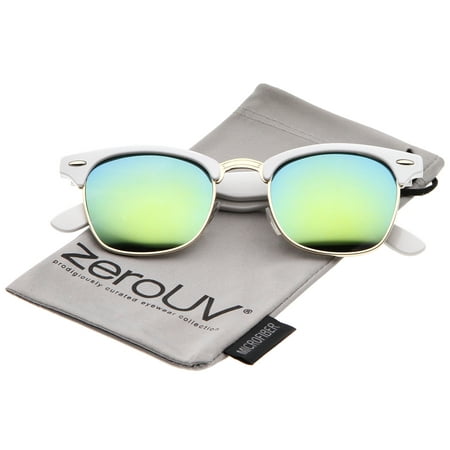zeroUV - Premium Half Frame Colored Mirror Lens Horn Rimmed Sunglasses 50mm - 50mm