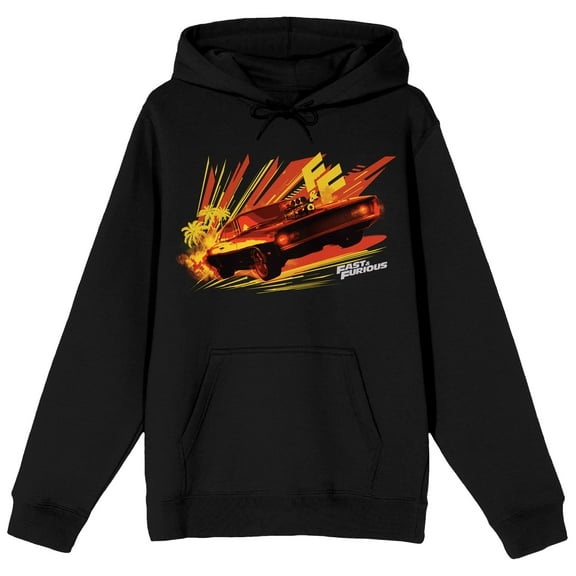 Fast & Furious Dodge Challenger Orange Vector Background Long Sleeve Black Adult Hooded Sweatshirt-Medium