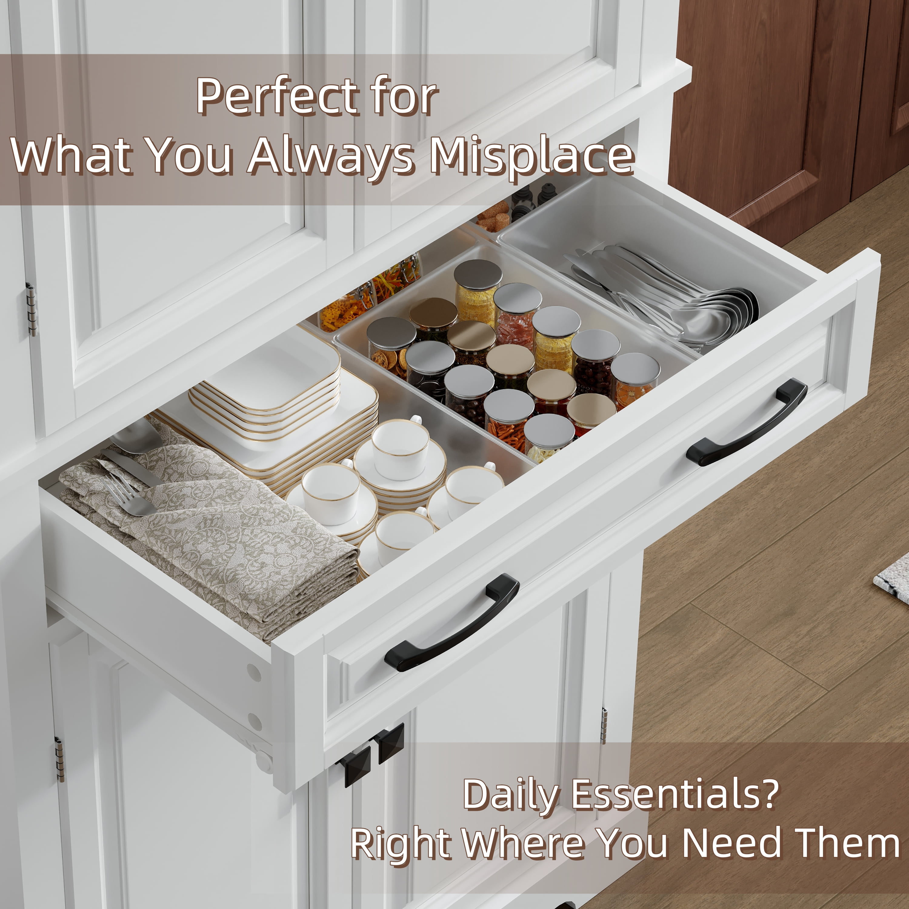 AACULPET 72" Tall Kitchen Pantry Cabinet, Storage Cabinets with Drawer and Adjustable Shelves, White Bathroom Storage