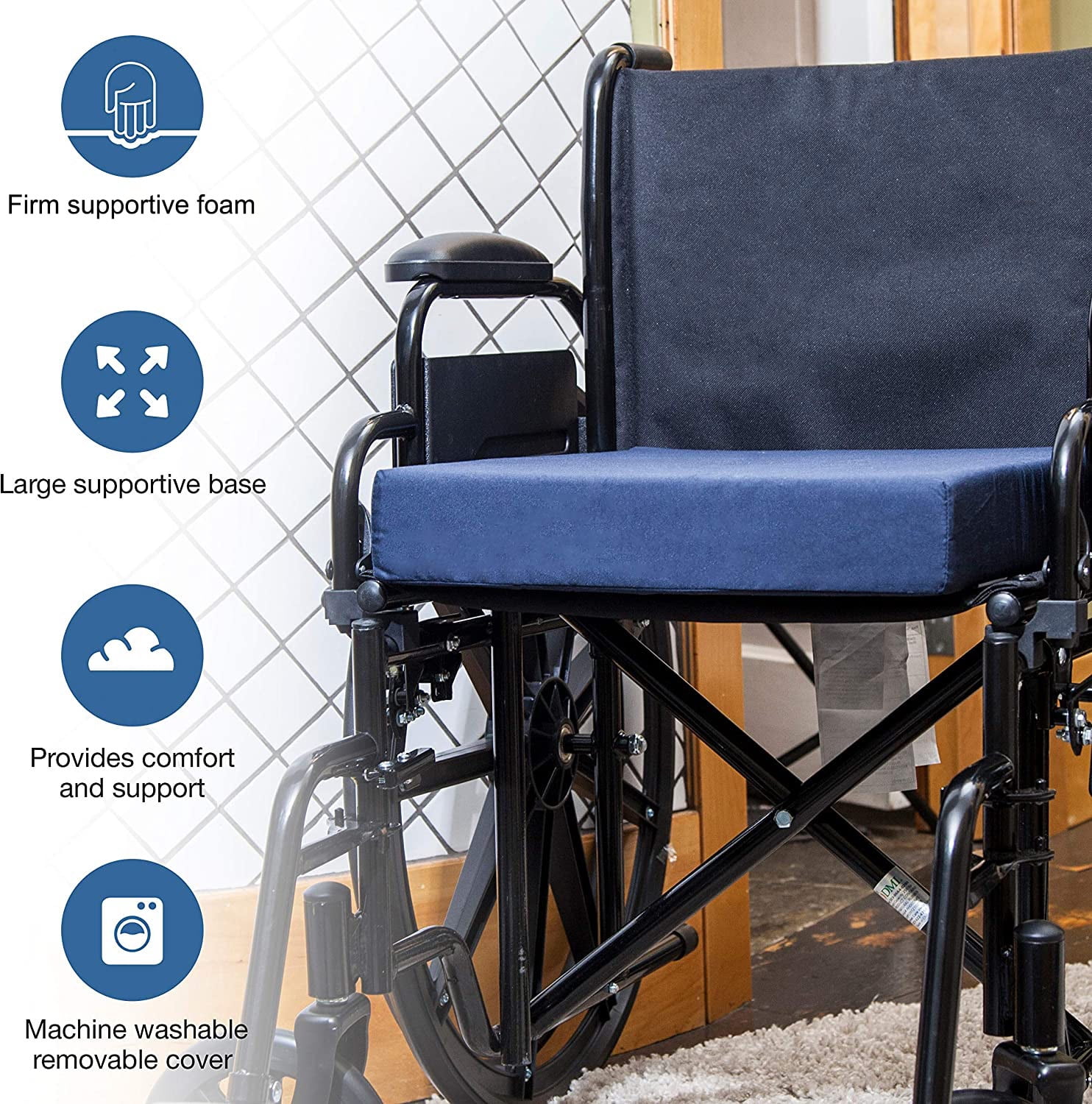 DMI Foam Seat Cushion for Wheelchair, Office Chair, Car or Kitchen Chair, 18 x 16 x 3 in, Blue