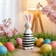 thumbnail image 1 of Figura de conejo de madera con rayas blancas y negras, 1 of 6