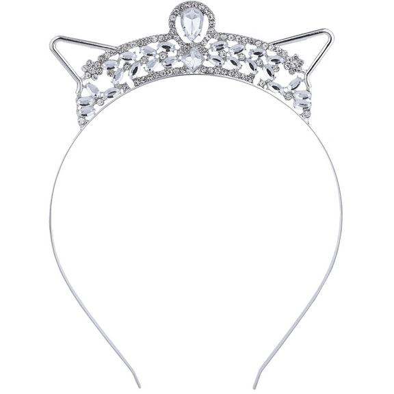 Lux Accessories Silver Tone Bling Rhinestone Halloween Bride Cat Ear Headband