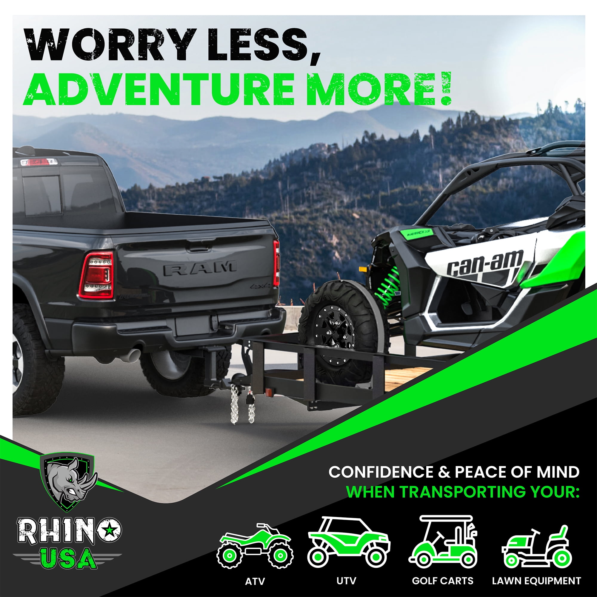 Rhino USA E Track Ratchet Tie Down Straps (4,500lb Break Strength) - Includes (2) Premium 2" x 16' eTrack Tie Downs - Ultimate Heavy Duty eTrack Cargo Strap System for Trailer, Truck, Motorcycle