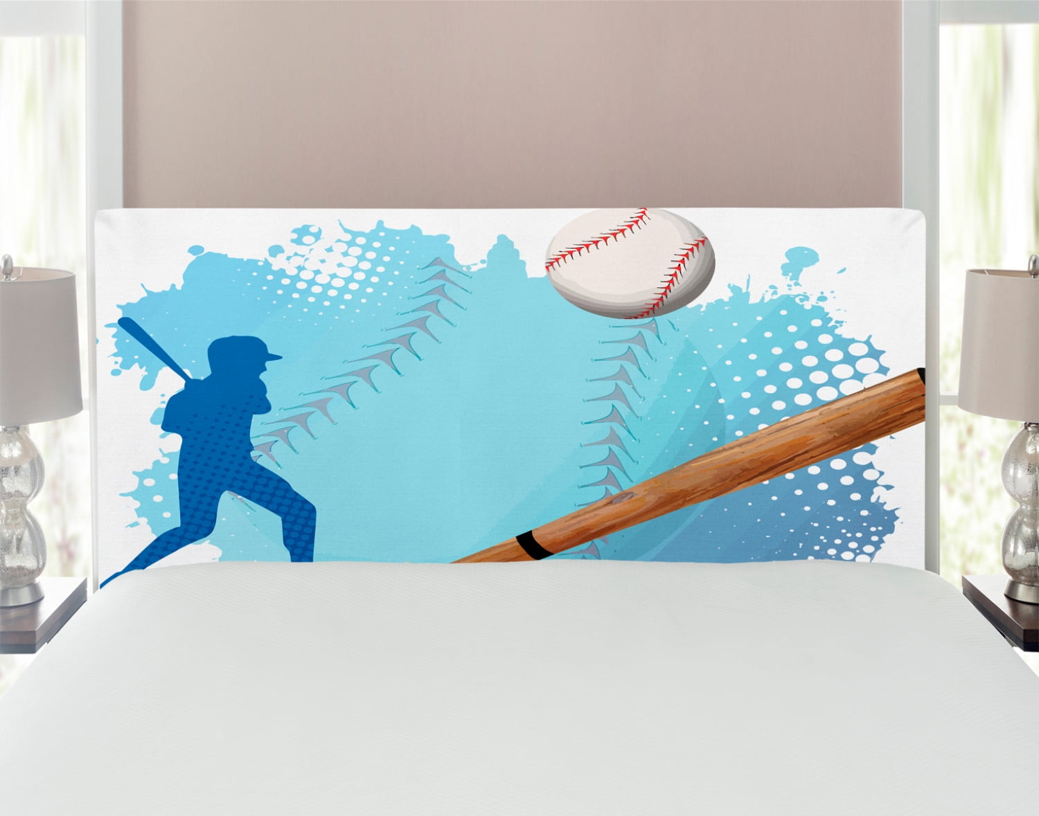 Baseball Headboard, Silhouette of a Baseball Player with Basic Game