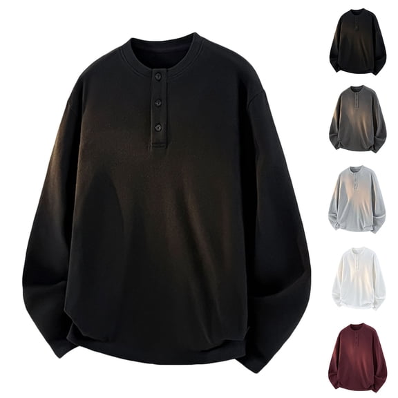 Fewfanhot Mens Long Sleeve Shirt Big and Tall Raglan Button Long Sleeve Shirts Lightweight Comfy Vintage Casual Pullover Shirt